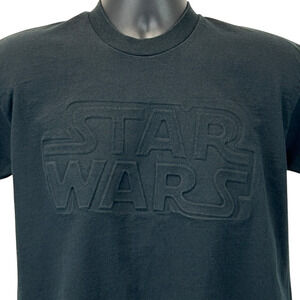 Vintage 90s Star Wars Embossed 3D Logo T Shirt Movie Film 1996 Black M Medium